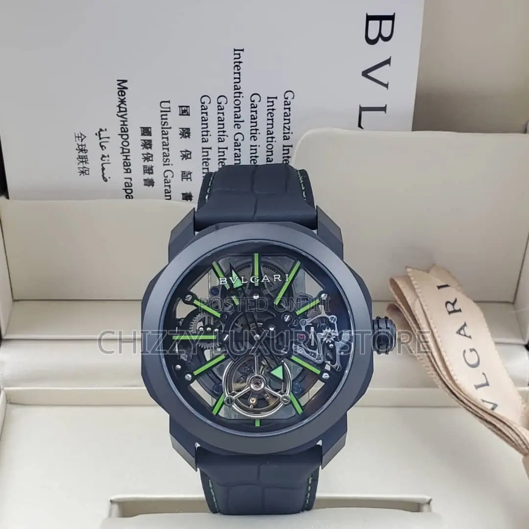 Bvlgari Quality Luxury Men Chronograph Genuine Leather Wristwatch