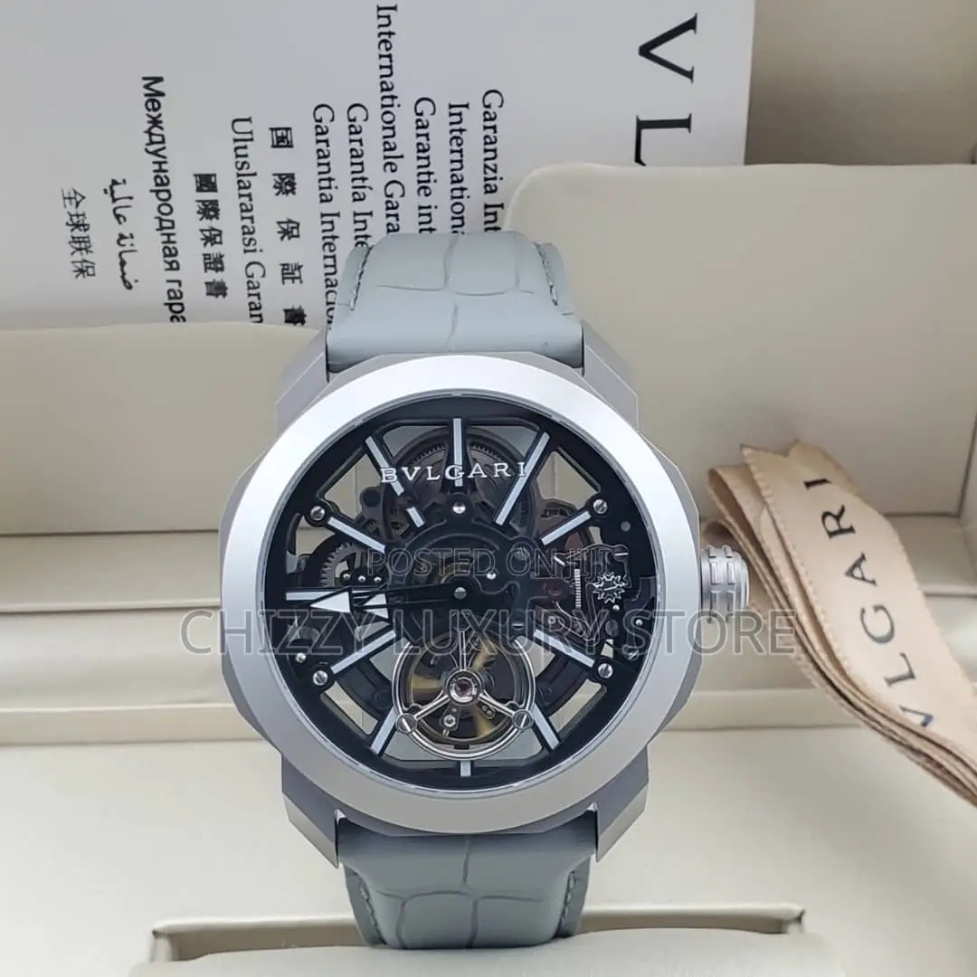 Bvlgari Quality Luxury Men Chronograph Genuine Leather Wristwatch