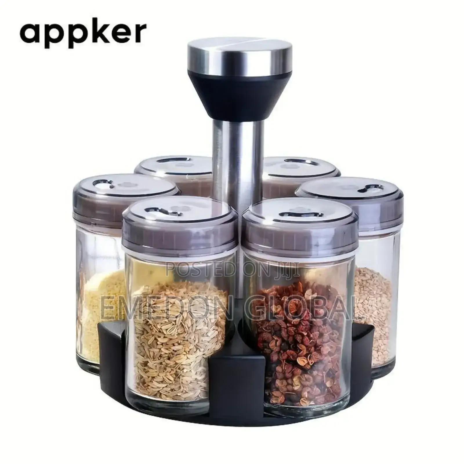 6pcs Spice Seasonings Bottles With Revolving Rack