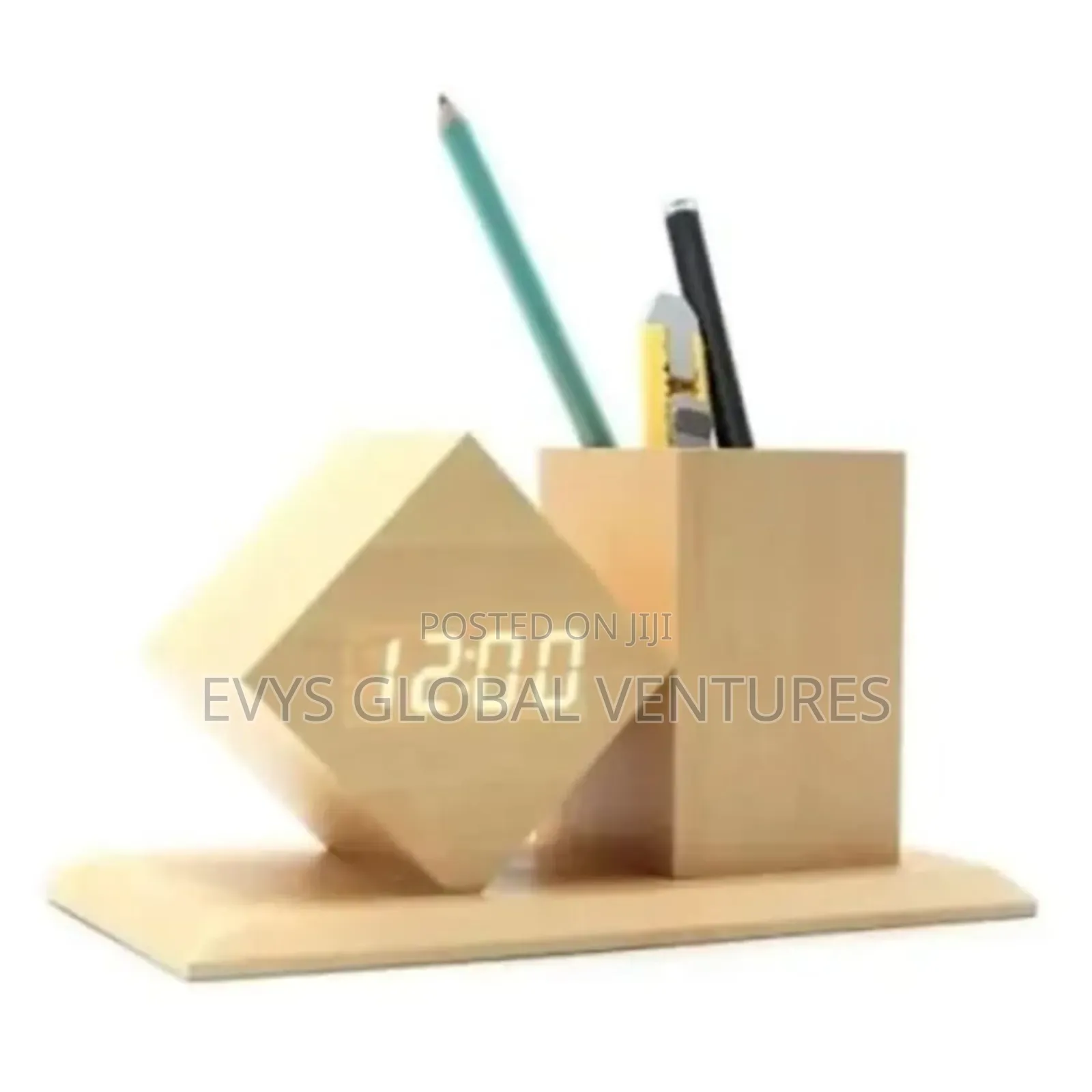 Wooden Digital Time Display Alarm Clock With Pen Holder