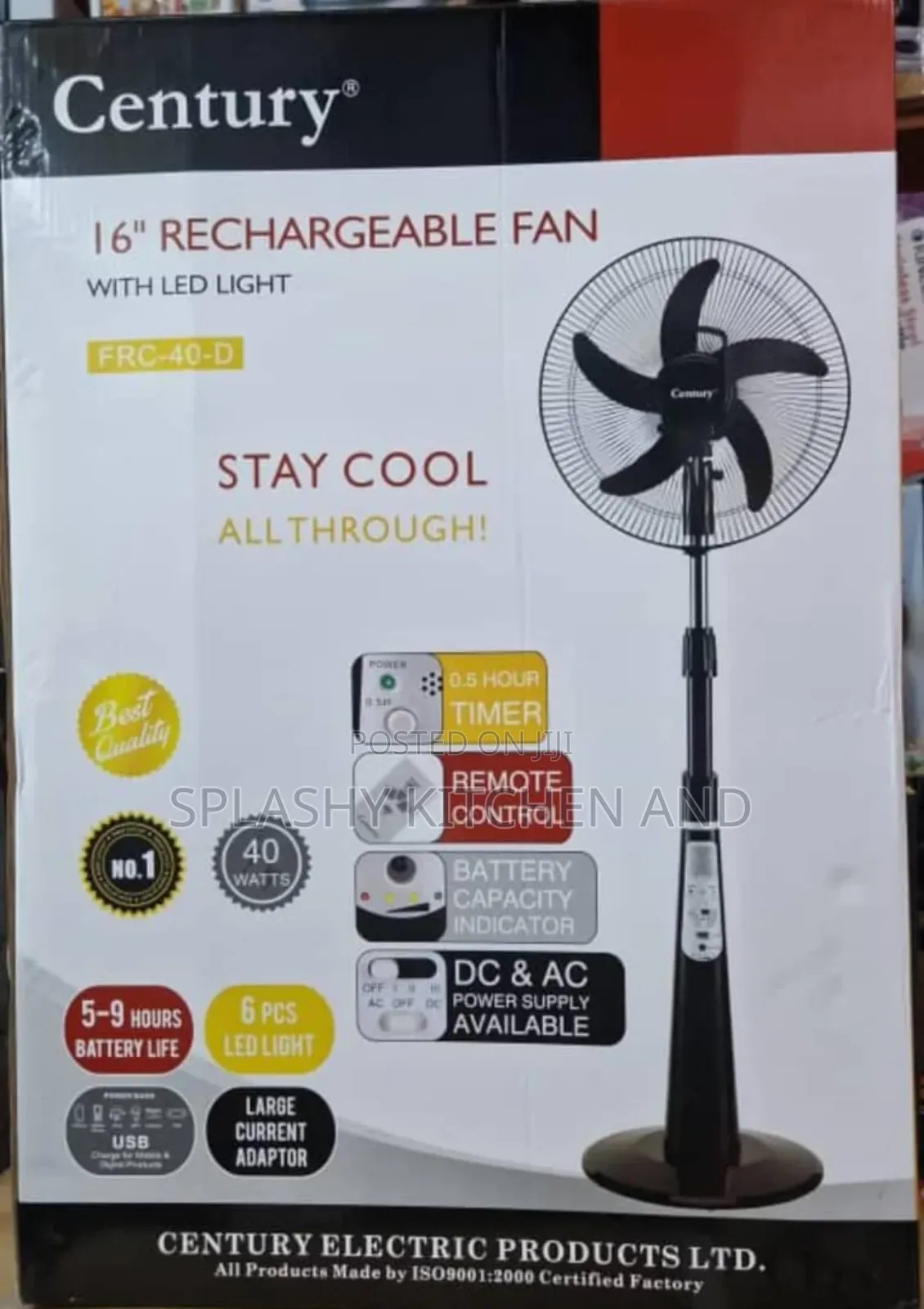 Century 16" Rechargable Standing Fan.