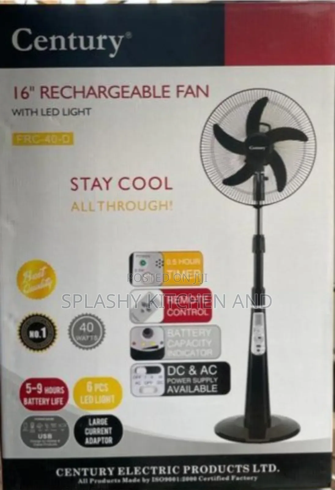 Century 16" Rechargable Standing Fan.