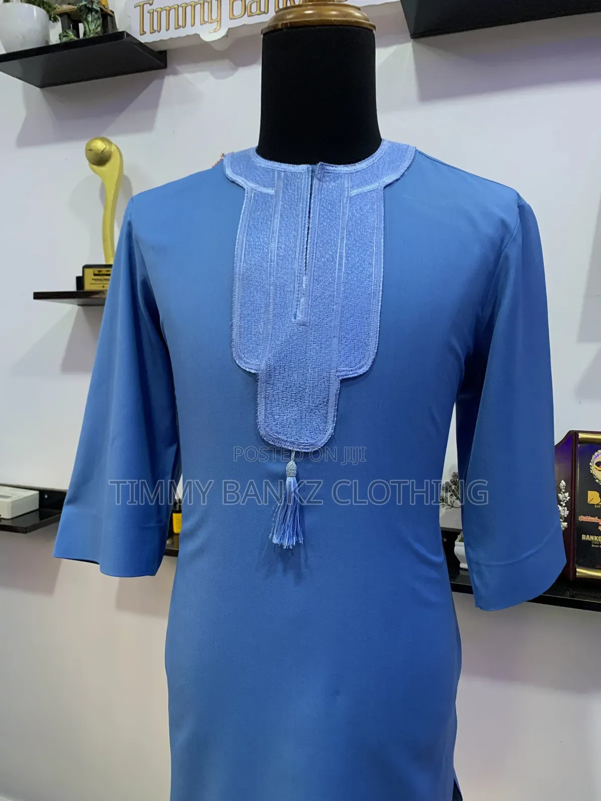 Embroidered Deep Powder Blue Men's Kaftan/Native Wear