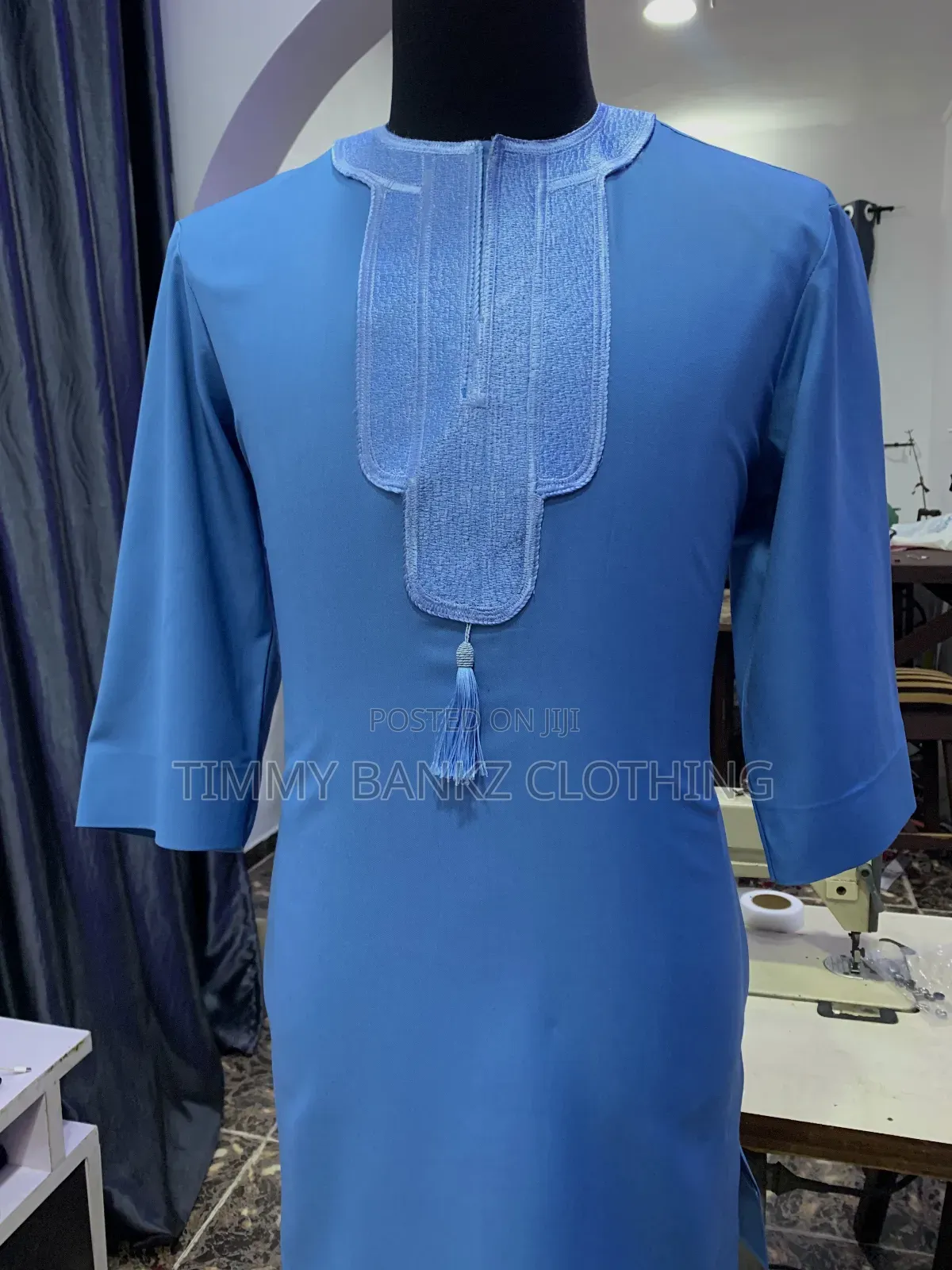 Embroidered Deep Powder Blue Men's Kaftan/Native Wear