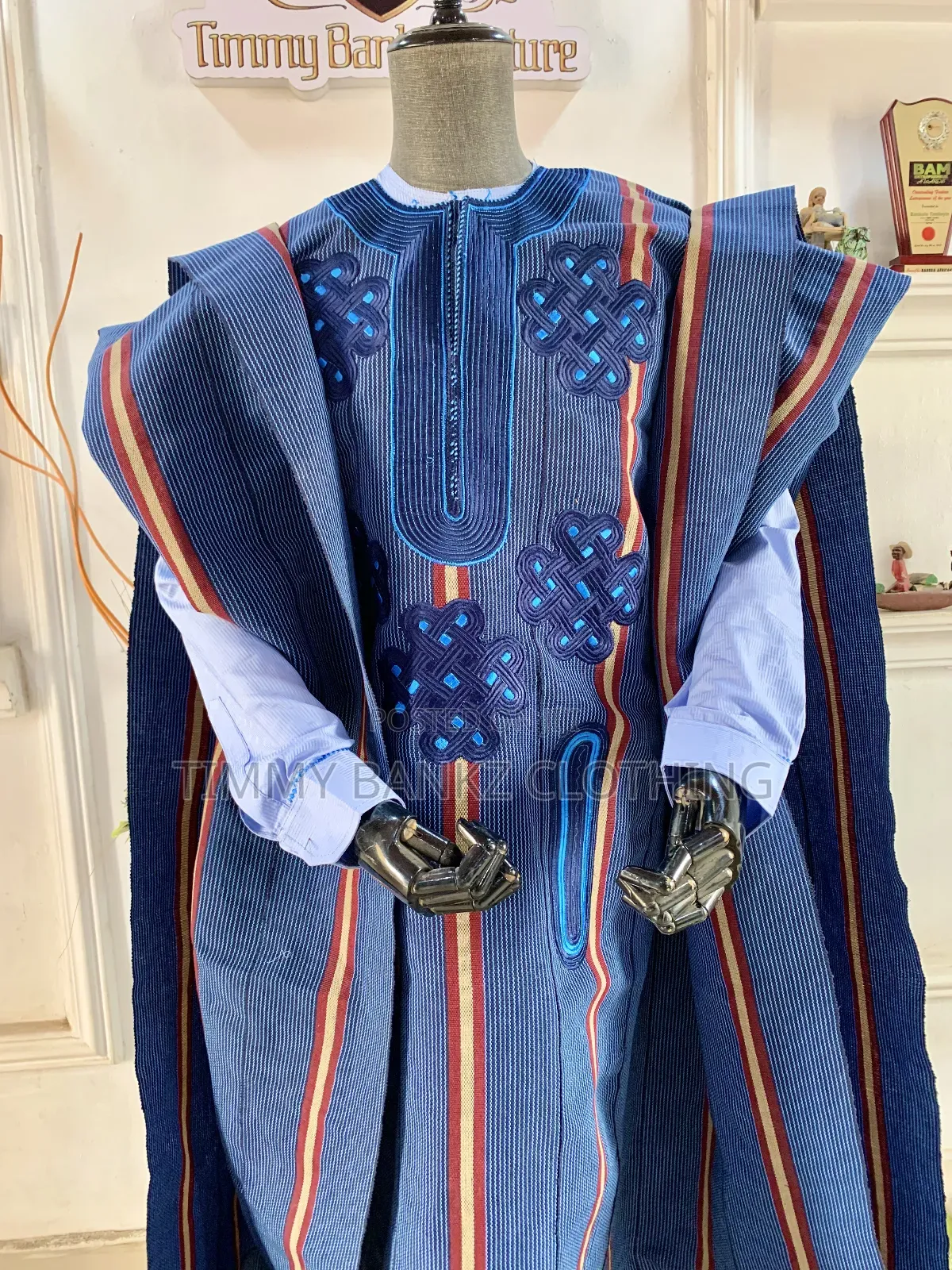 Multi Color Navy Blue Men's Agbada/Native Wear (Aso Oke)