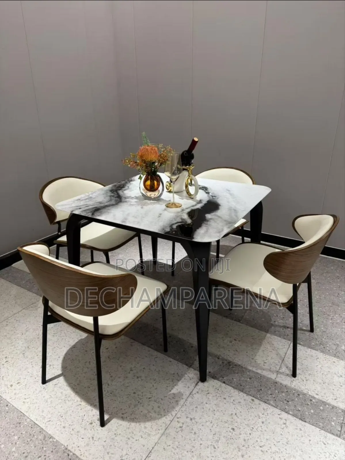 Four Seater Marble Top Dining Table Set