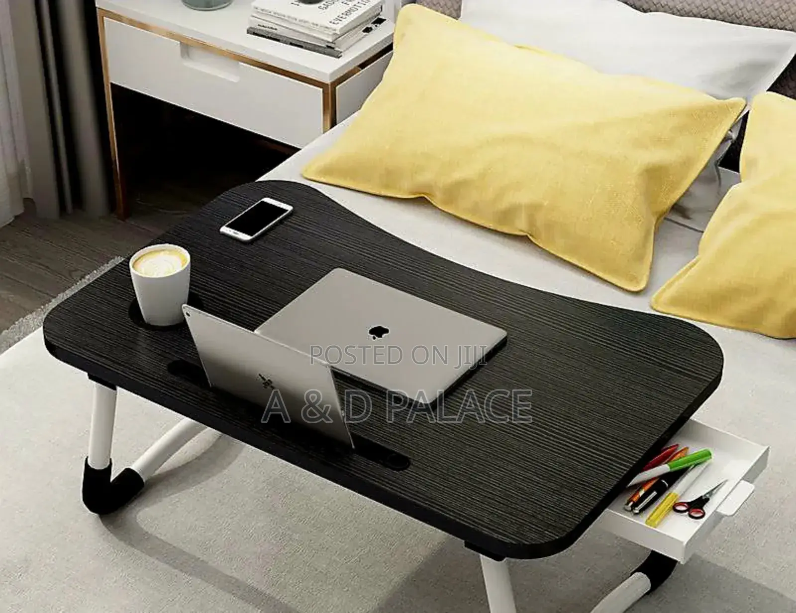 Multipurpose Foldable Laptop Table With Cup Holder and Drawer Storage