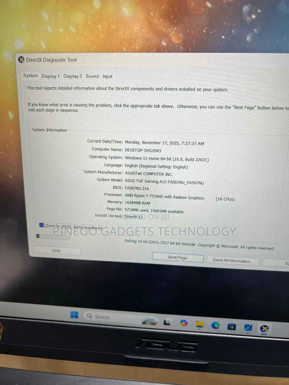 Laptop Asus TUF Gaming A15 16GB AMD Ryzen 7 SSD 1T
