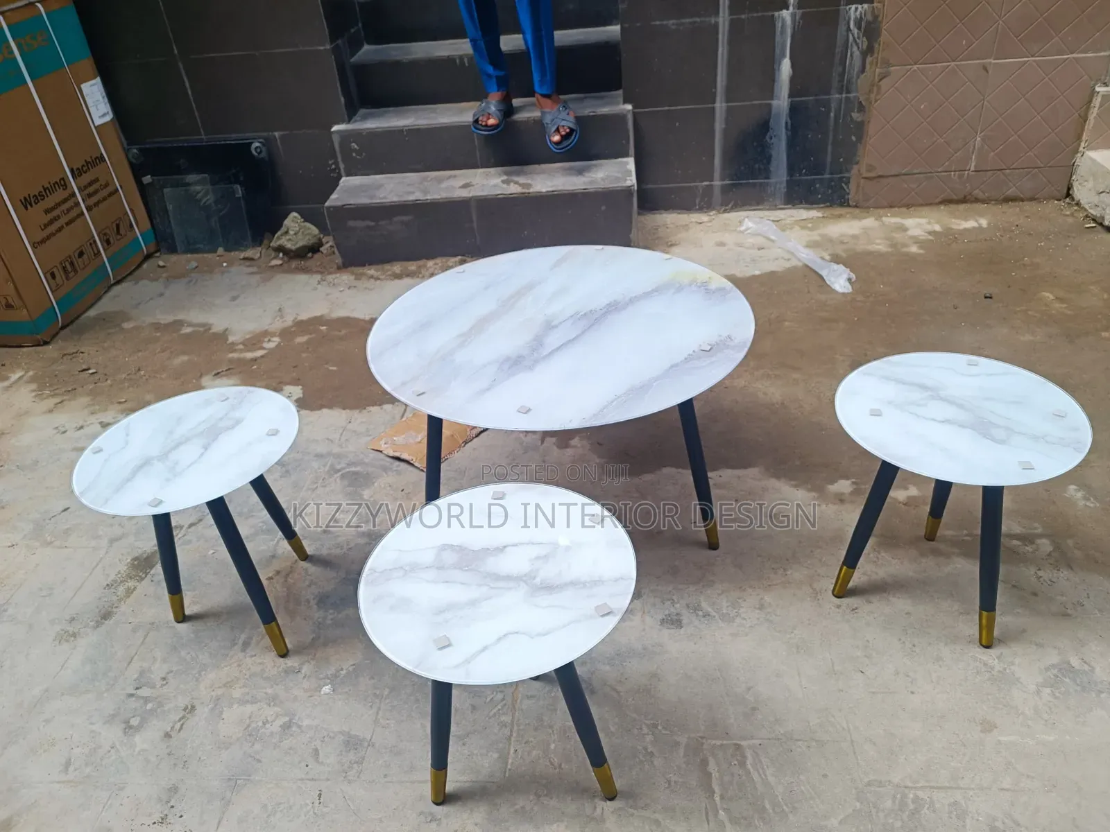 Glass Center Table With 3 Side Stools