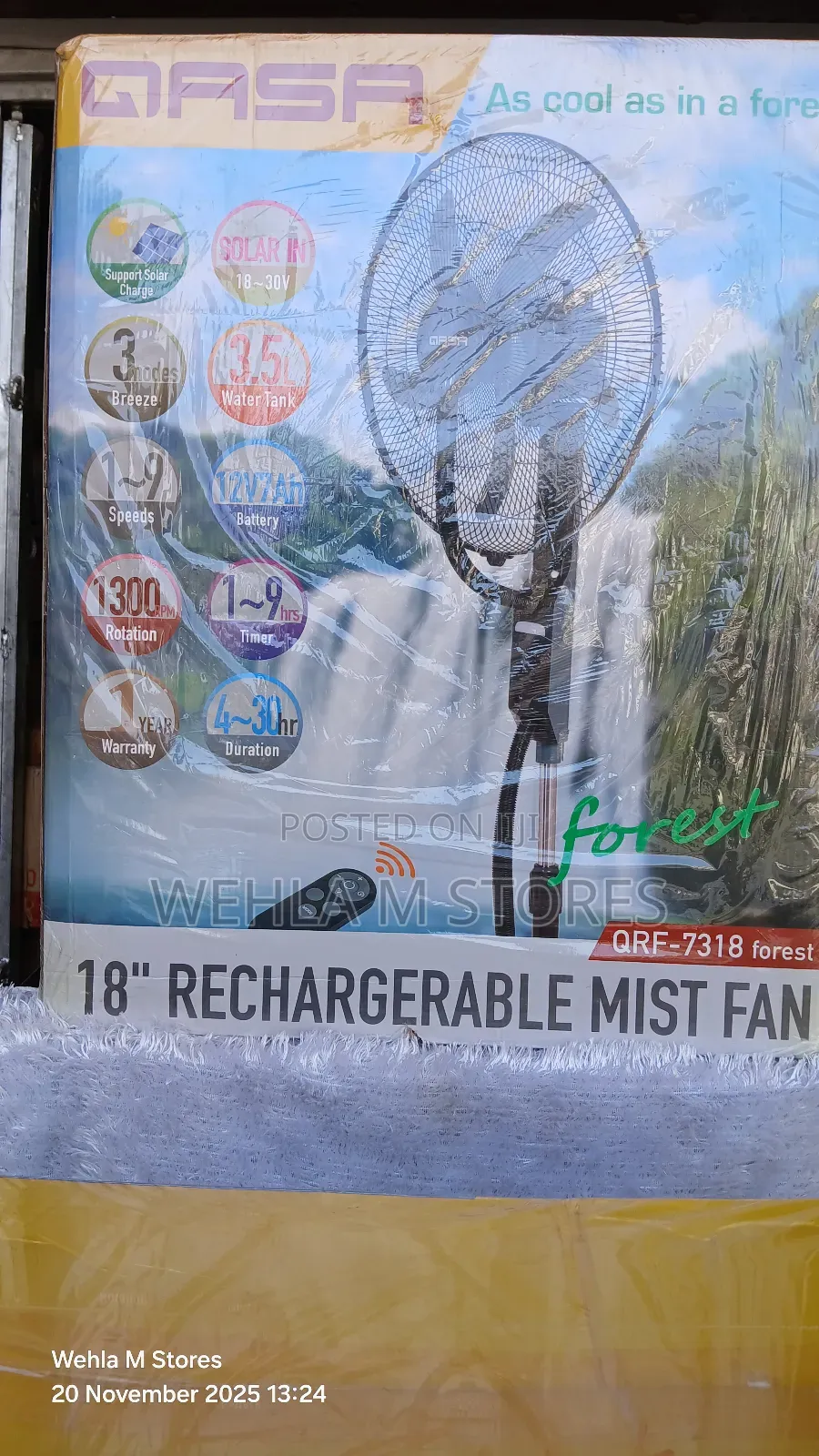 Qasa 18 Inches Rechargeable Mist Fan - QRF-7318 Forest