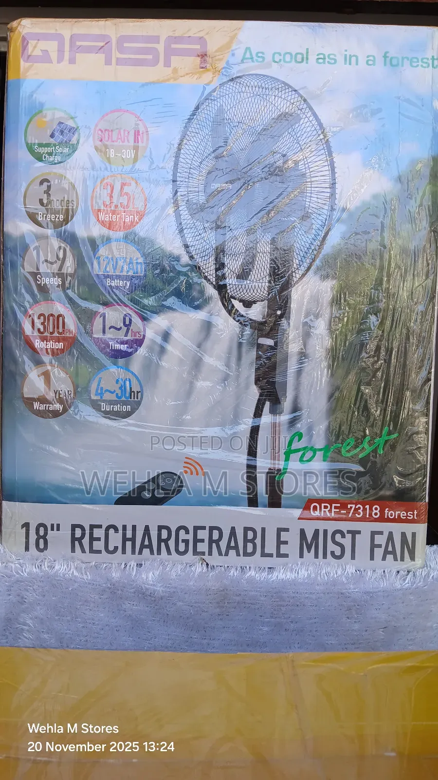 Qasa 18 Inches Rechargeable Mist Fan - QRF-7318 Forest