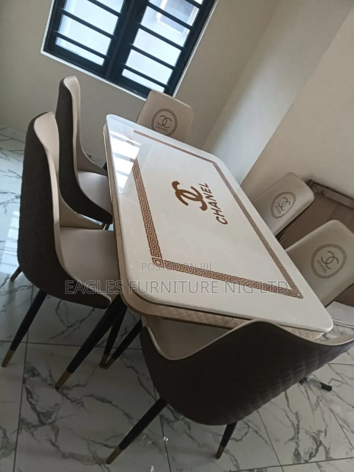 Luxury and Quality Chanel Designer Marble Dinning Table With 6 Chairs
