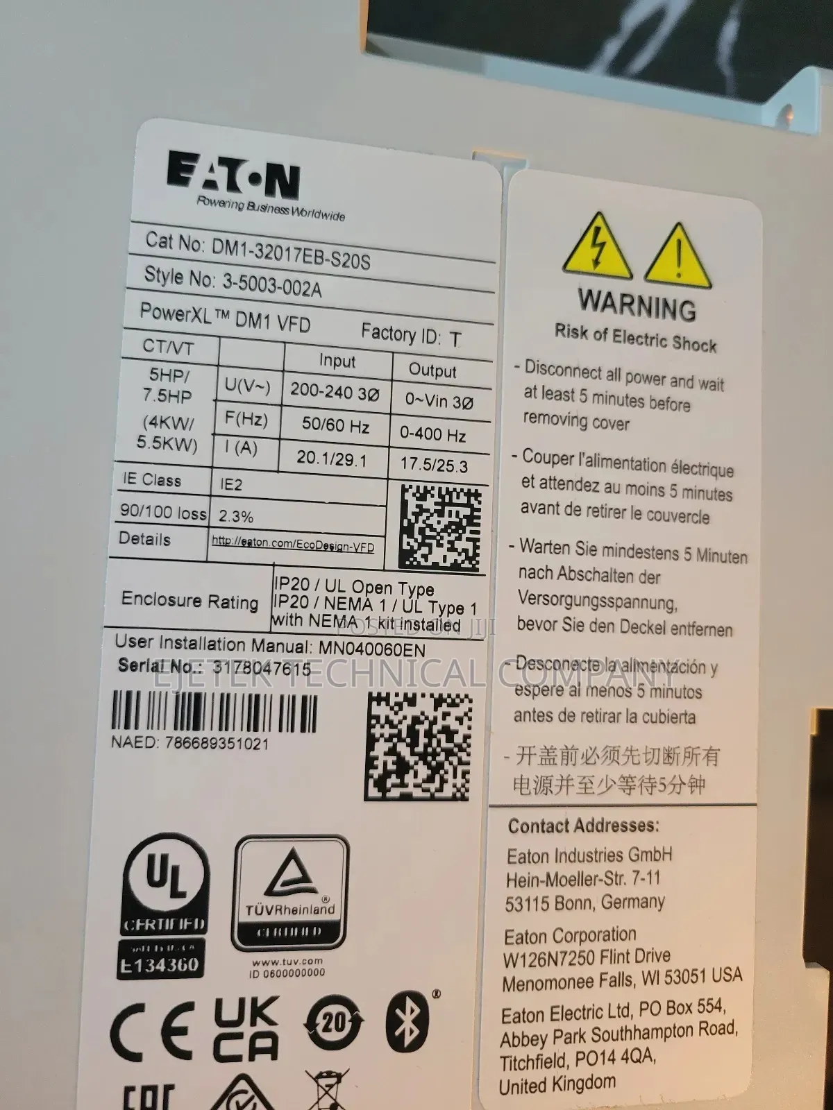Etn 4kw /5hp Speed Drive 1phase/3phase