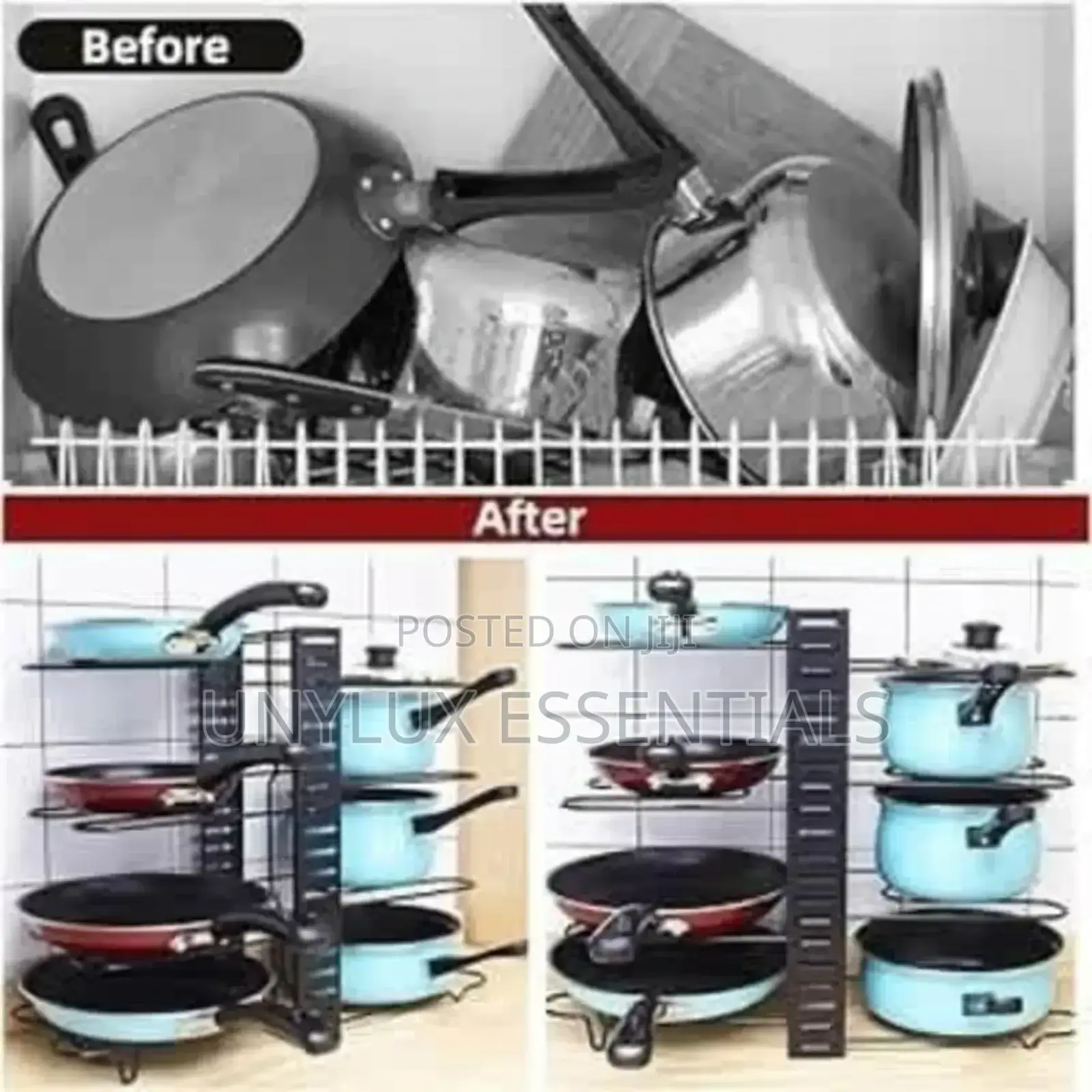 Adjustable Pot and Pan Rack Organizer