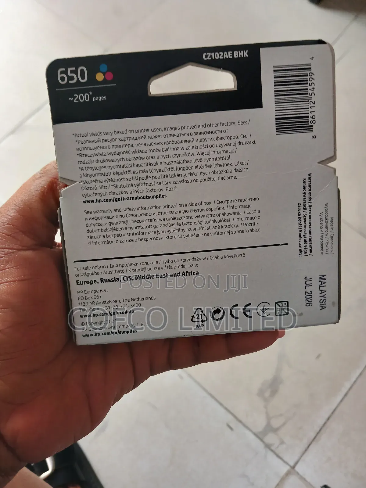 Hp 650 Tri-color Original Ink Advantage Cartridge (Cz102ae)
