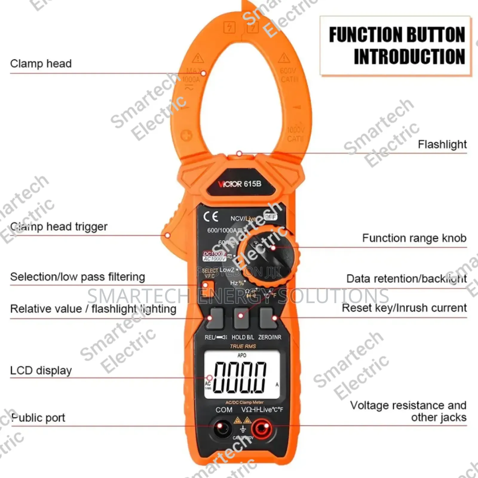 Victor 615b 1500v Ac/Dc 1000a RMS Digital Clamp Meter With Live NCV F