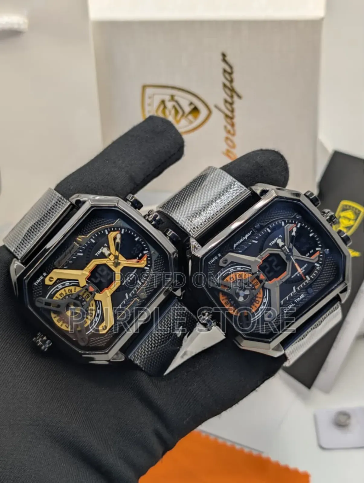 Poedagar Sleek Mesh Strap Quality Watch With Multi Time Display