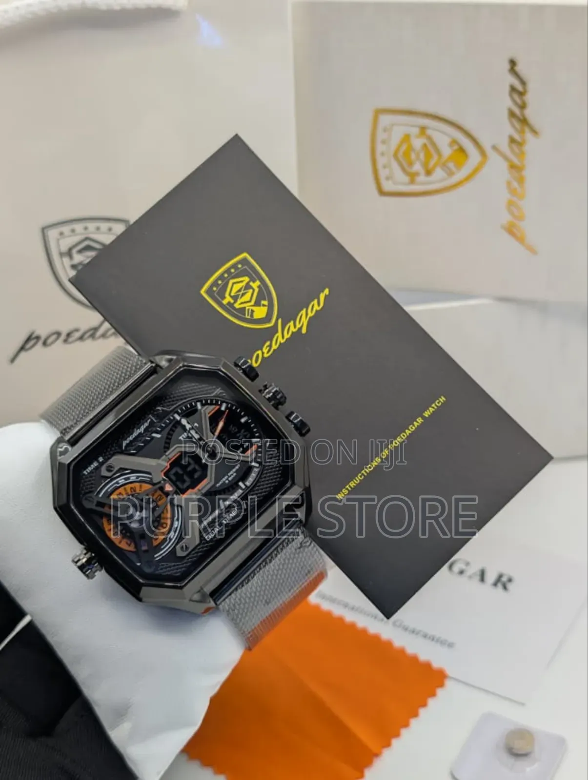 Poedagar Sleek Mesh Strap Quality Watch With Multi Time Display