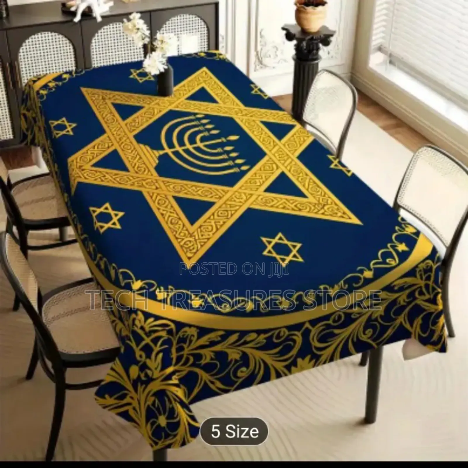 Elegant Star of David Candlestick Design Tablecloth -