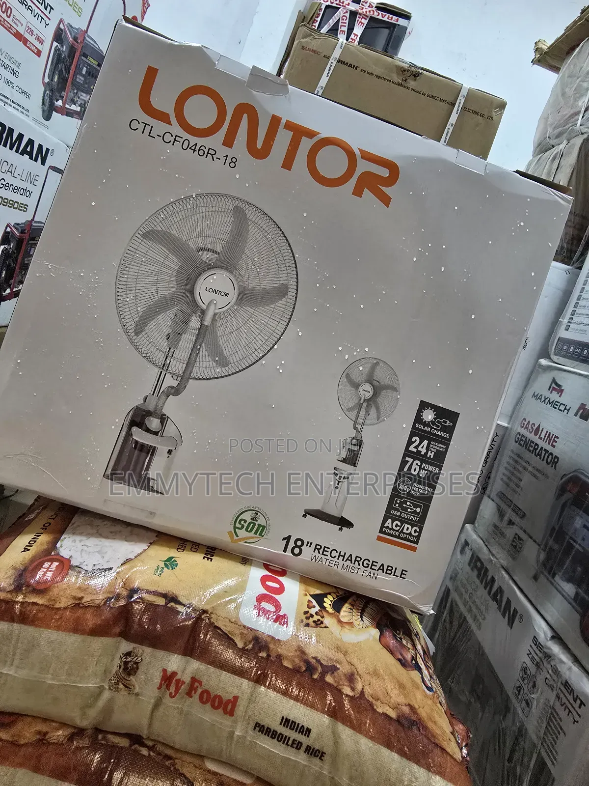 Lontor 18inch Rechargeable Water Mist Fan