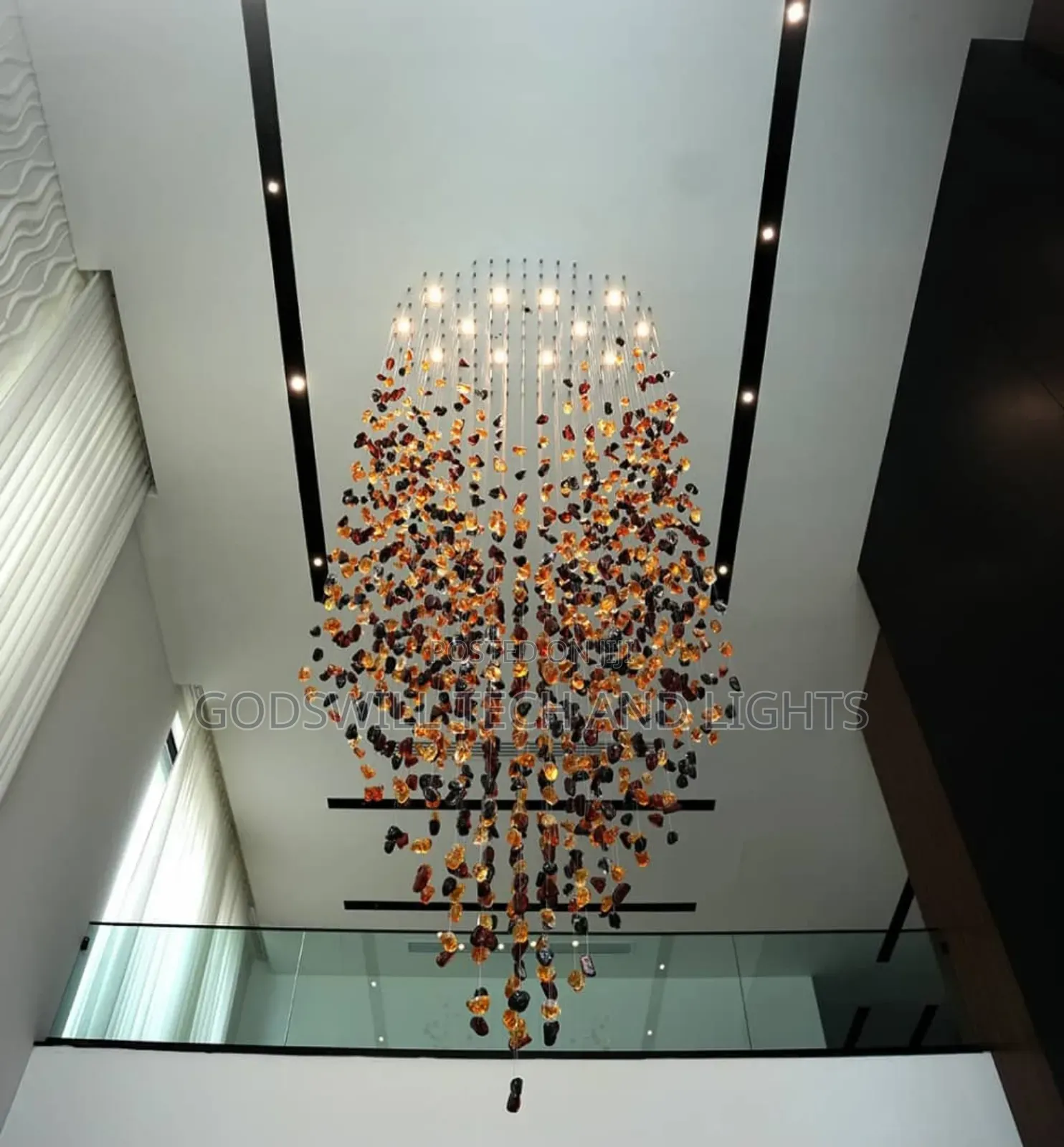 Cascading Amber and Dark-Colored Elements