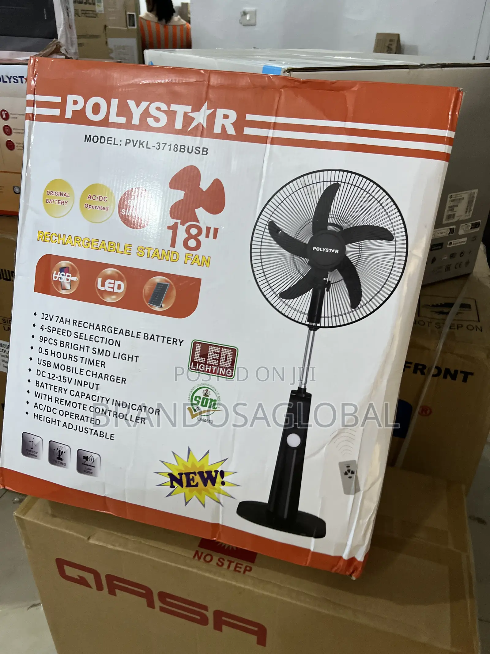 PVKL-1878busb Polystar Rechargeable Fan | Strong Wind Output