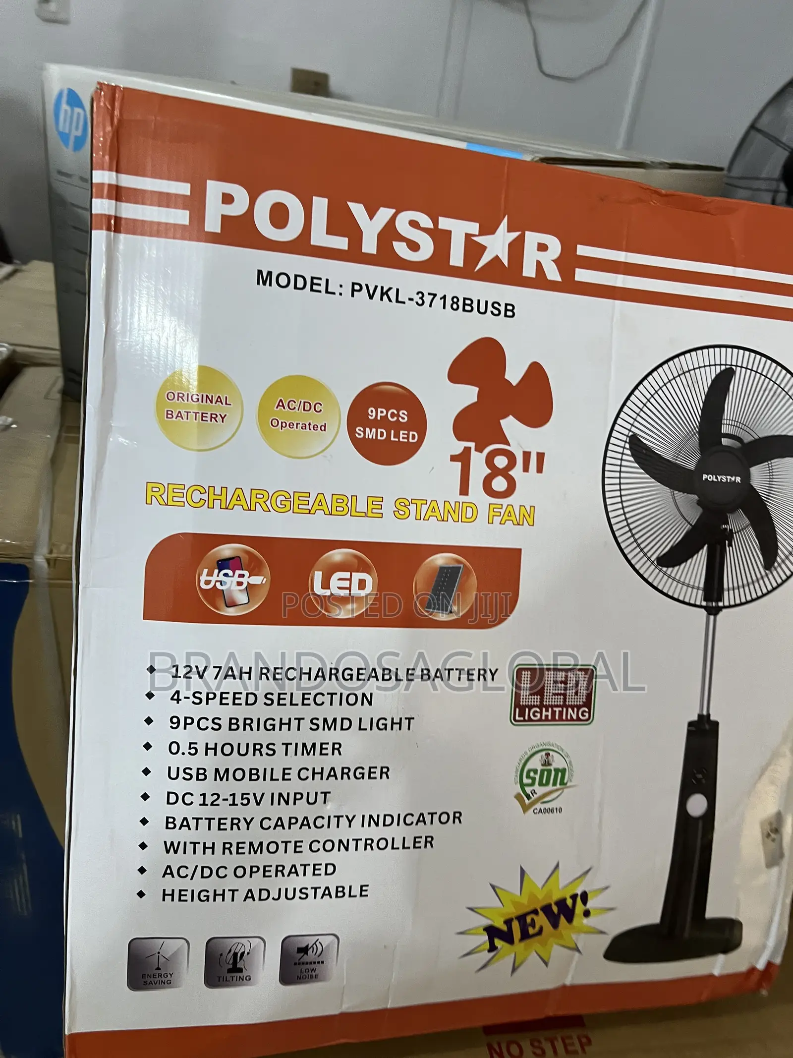 Polystar 18" Stand Fan PVKL-1878busb | Backup Fan for Power Outages