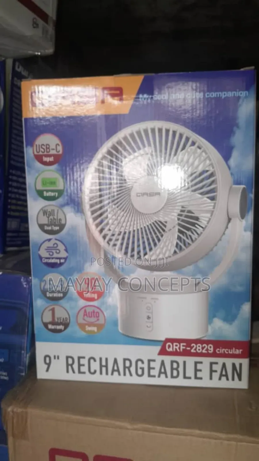 Qasa 9-Inch Table Fan With 900 Rotation and Lithium Battery-5blades