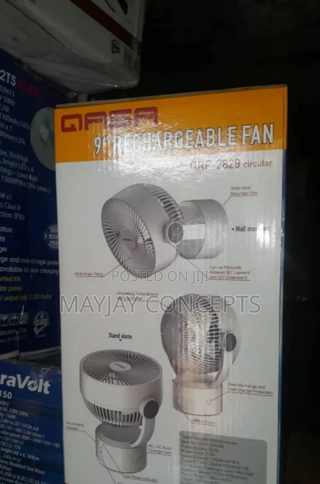 Qasa 9-Inch Table Fan With 900 Rotation and Lithium Battery-5blades