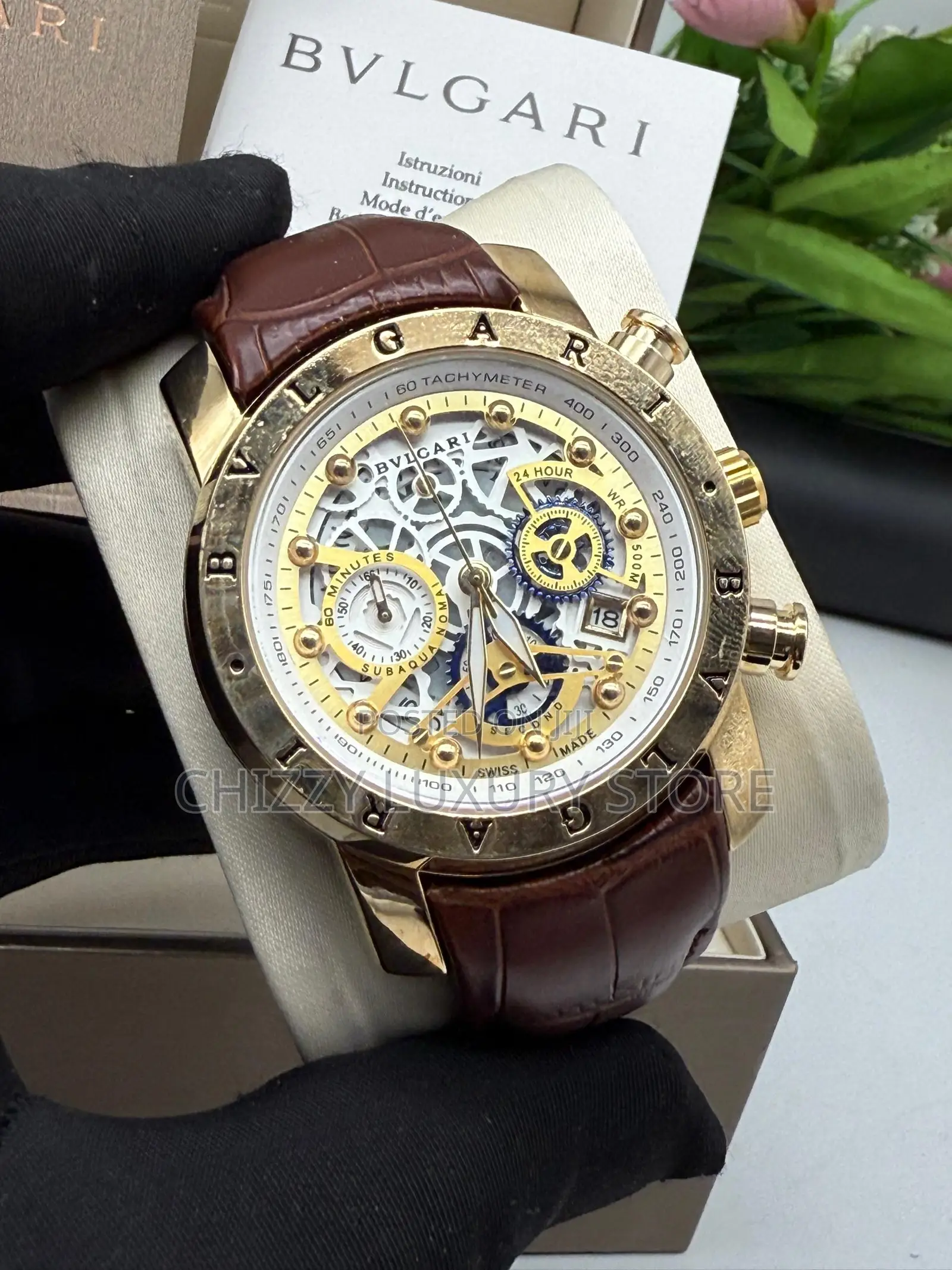 Bvlgari Quality Men Genuine Leather Wristwatch