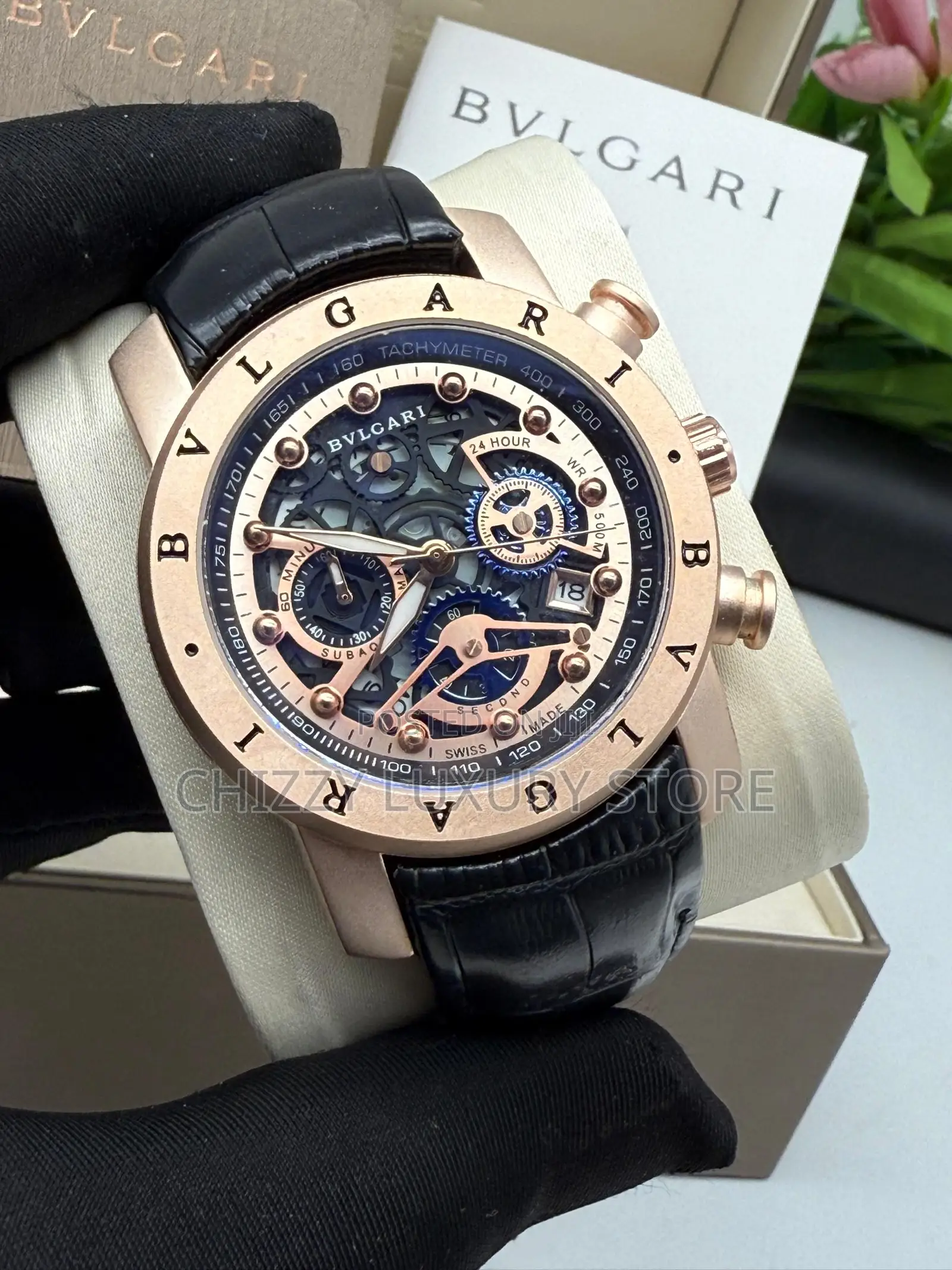 Bvlgari Quality Men Genuine Leather Wristwatch