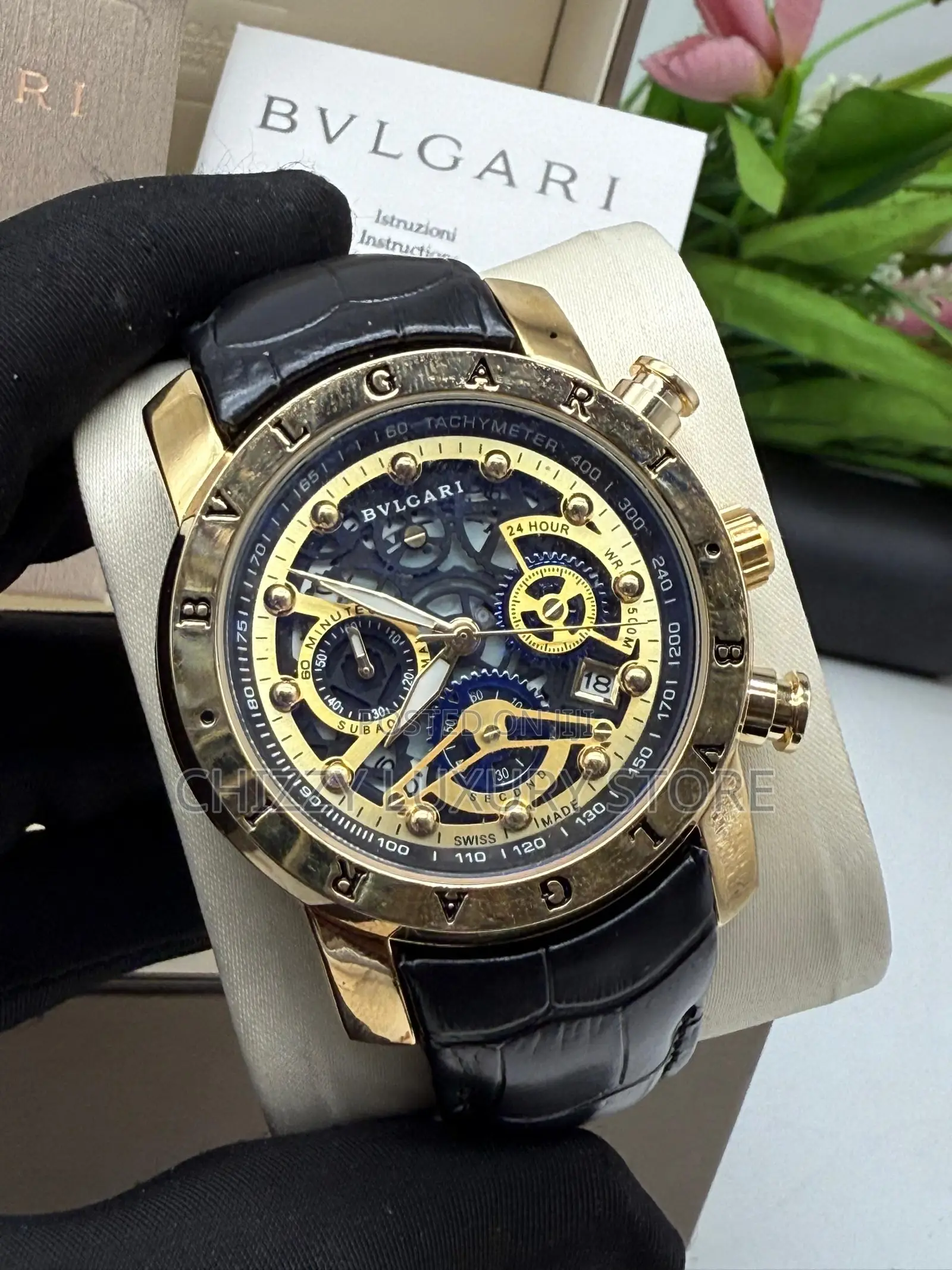 Bvlgari Quality Men Genuine Leather Wristwatch