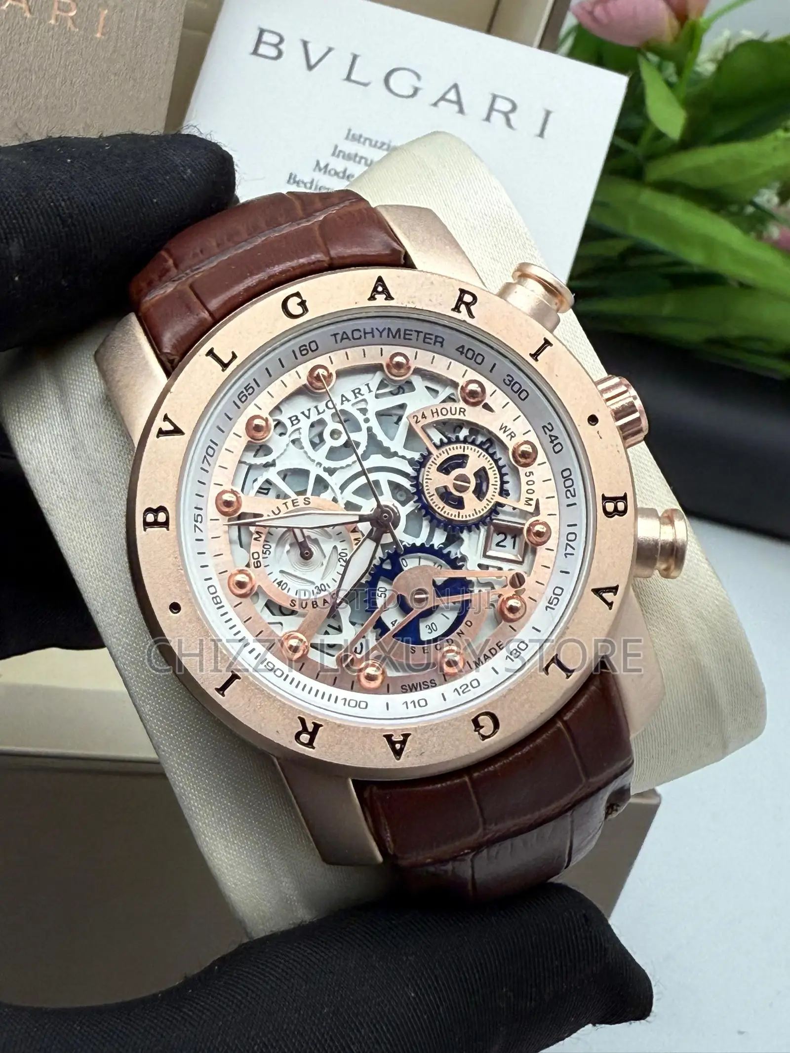 Bvlgari Quality Men Genuine Leather Wristwatch