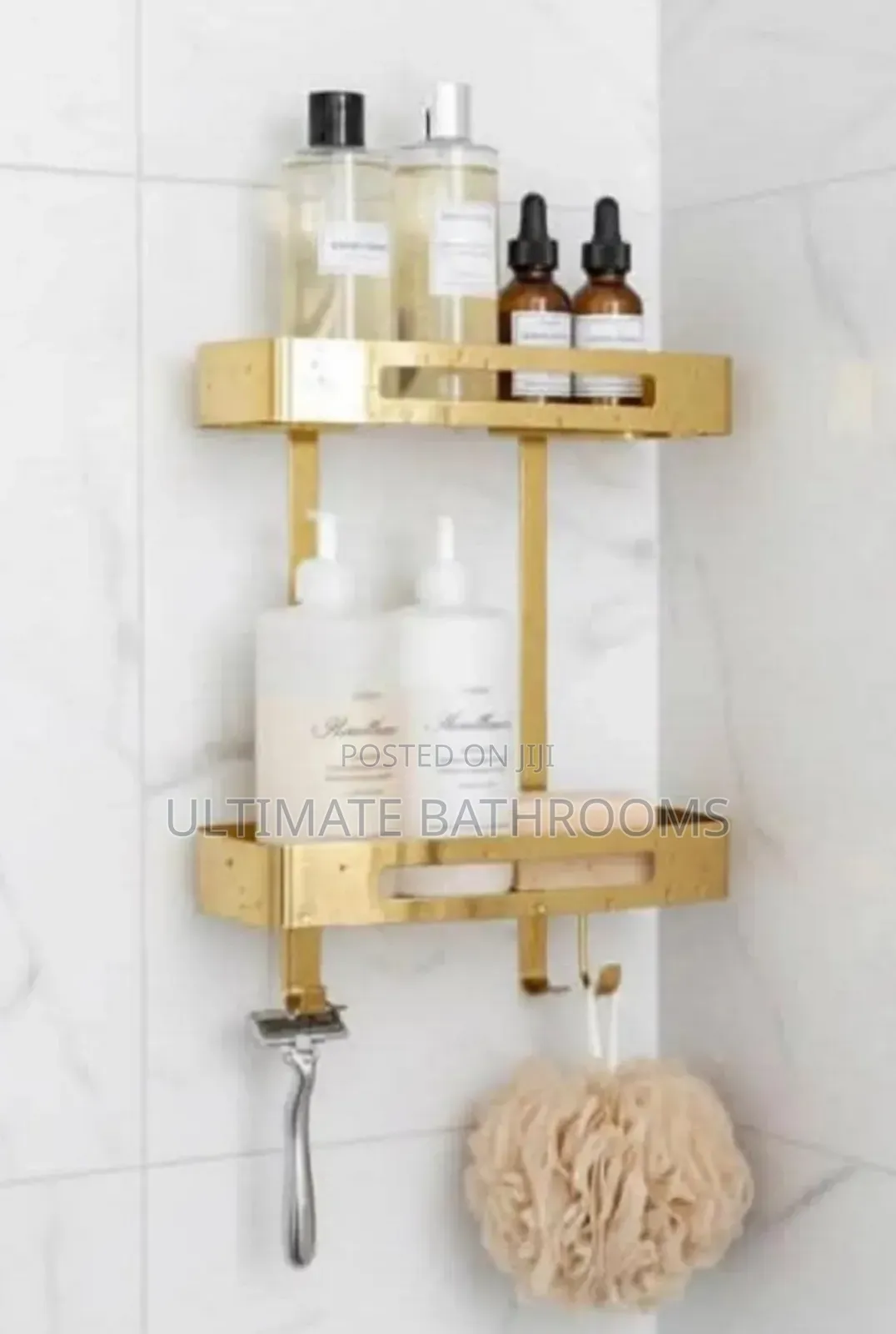 Gold 2 in 1 Bathroom Storage Shelf Available in Black Chrome Colour