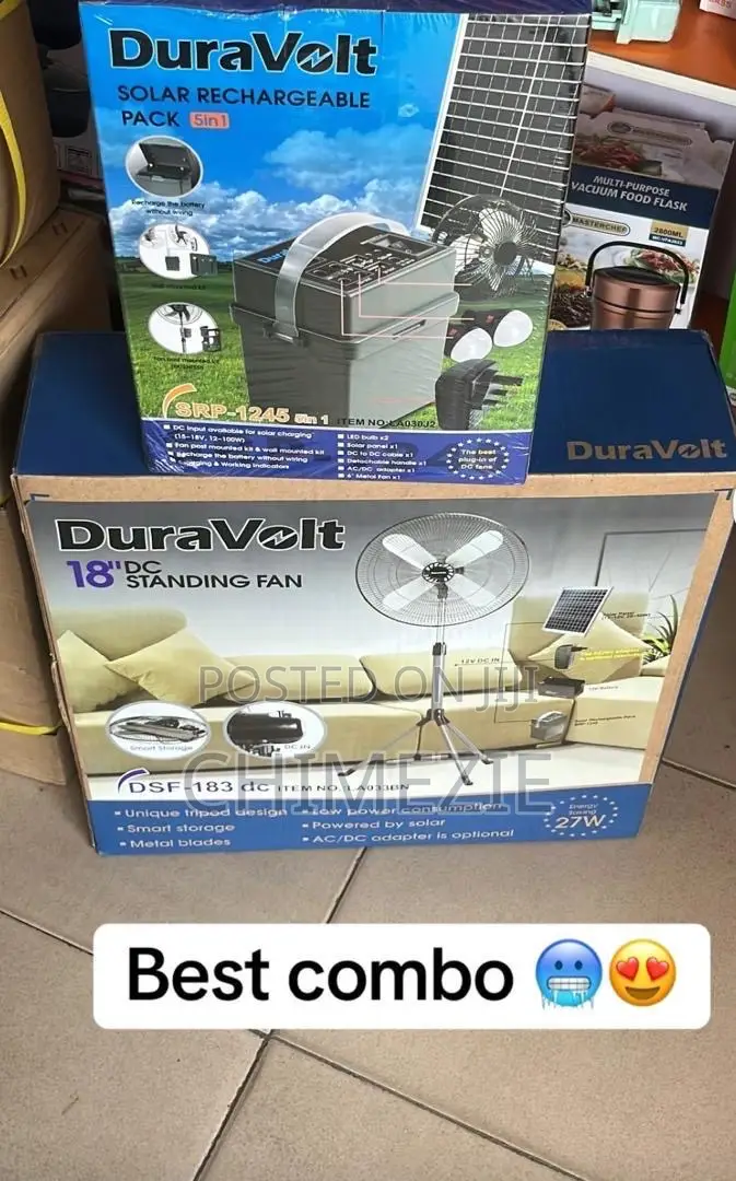 Duravolt 18inches Dc Fan With Rechargeable Solar Pack and Panel