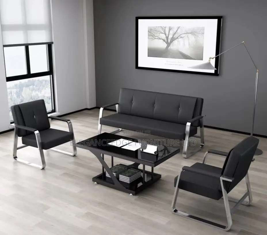 5 Seater Office Leather Sofa Chair With Center Table