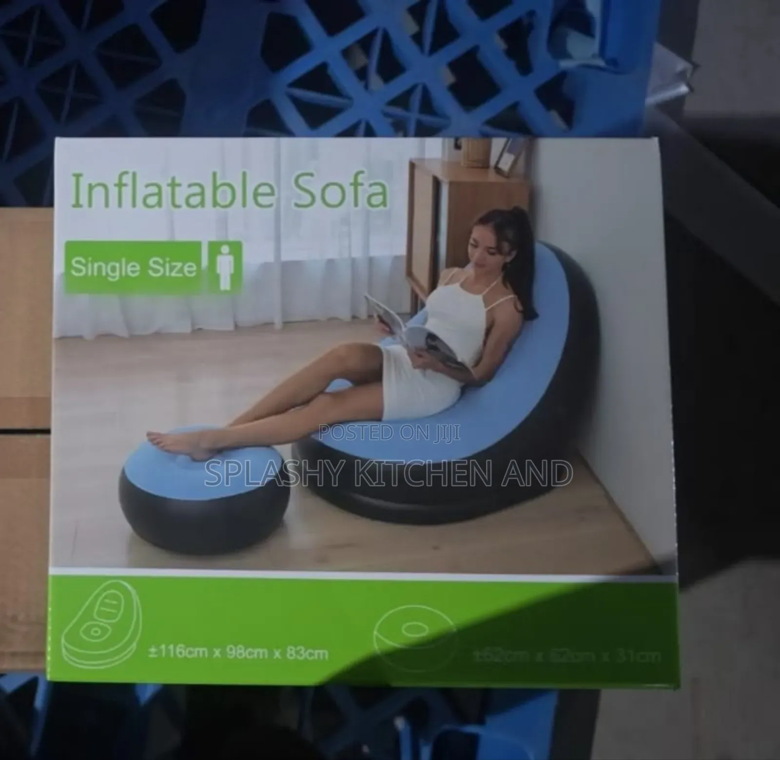 Big Inflatable Relaxing Air Sofa Seat Chair + Foot Rest + Pump