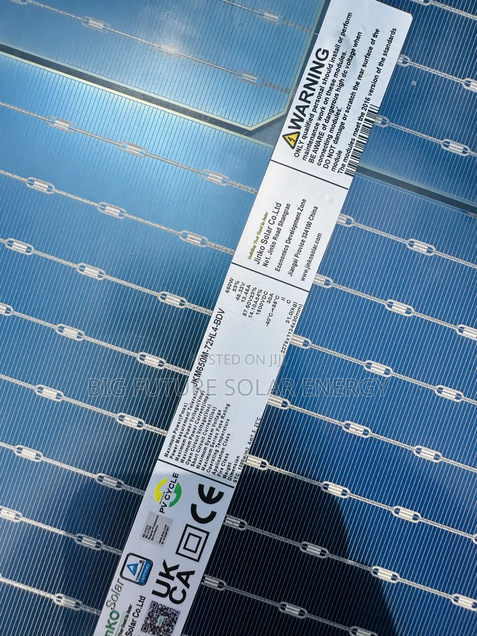 650watts Jinko Solar Panel 144cells