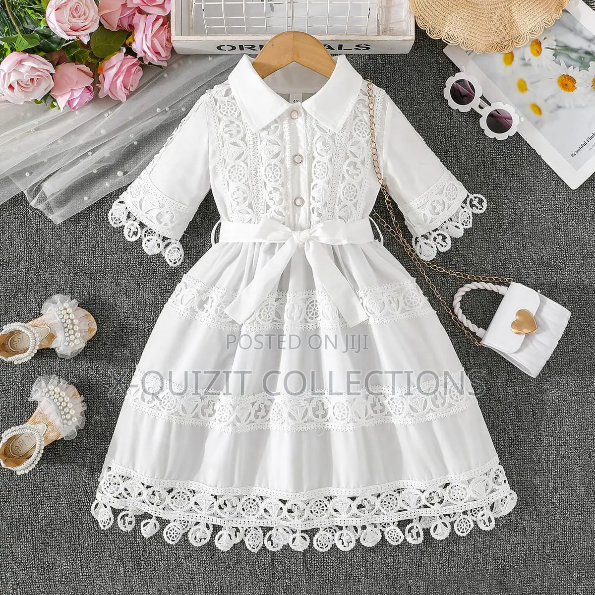 Girls’ Elegant Lace-Trimmed Collared Dress (2y-7y)