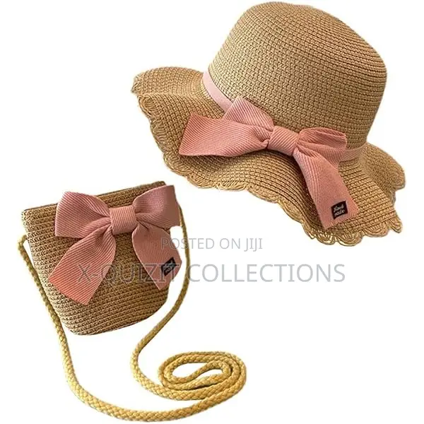 Girls’ Scalloped Straw Beach Hat and Bag