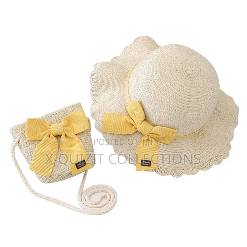 Girls’ Scalloped Straw Beach Hat and Bag