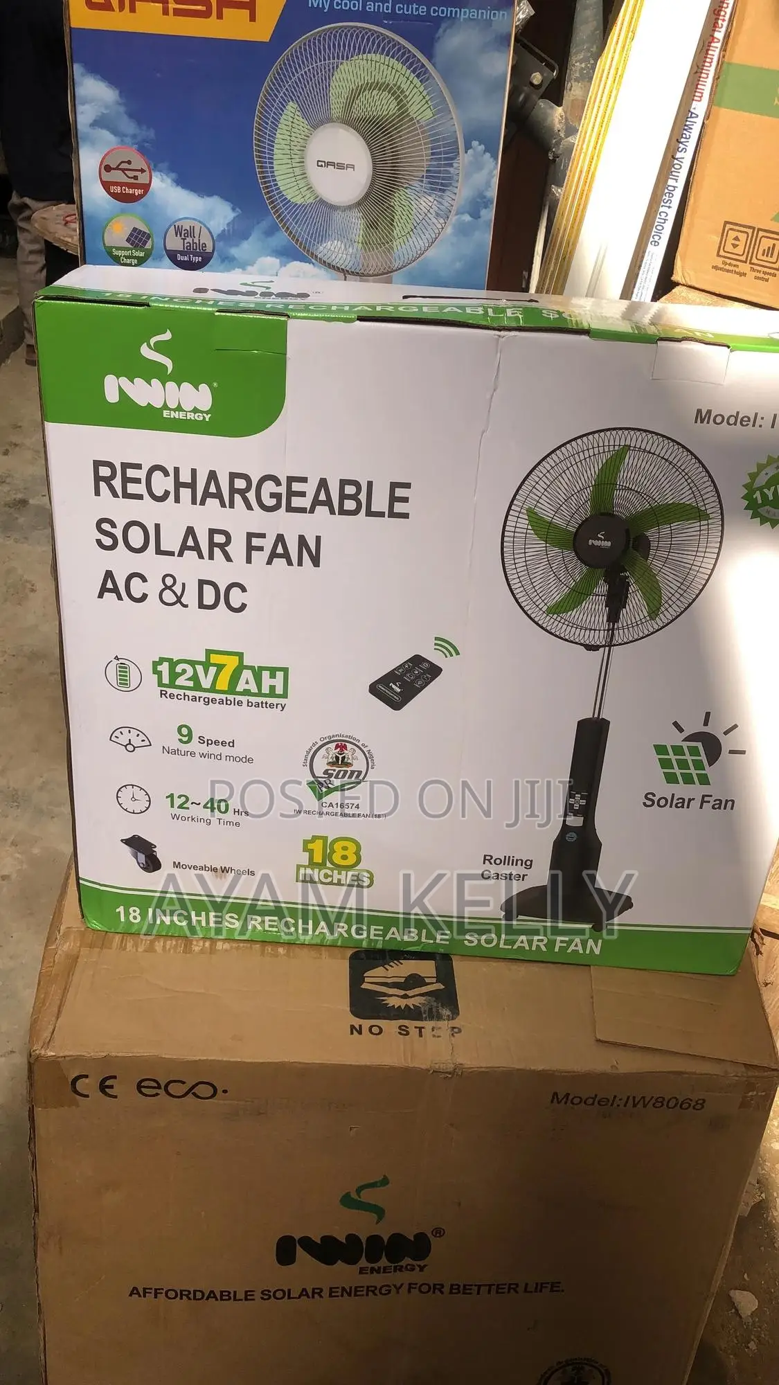12hrs-40hrs Iwin 18inches Rechargeable Solar Fan Ac/Dc