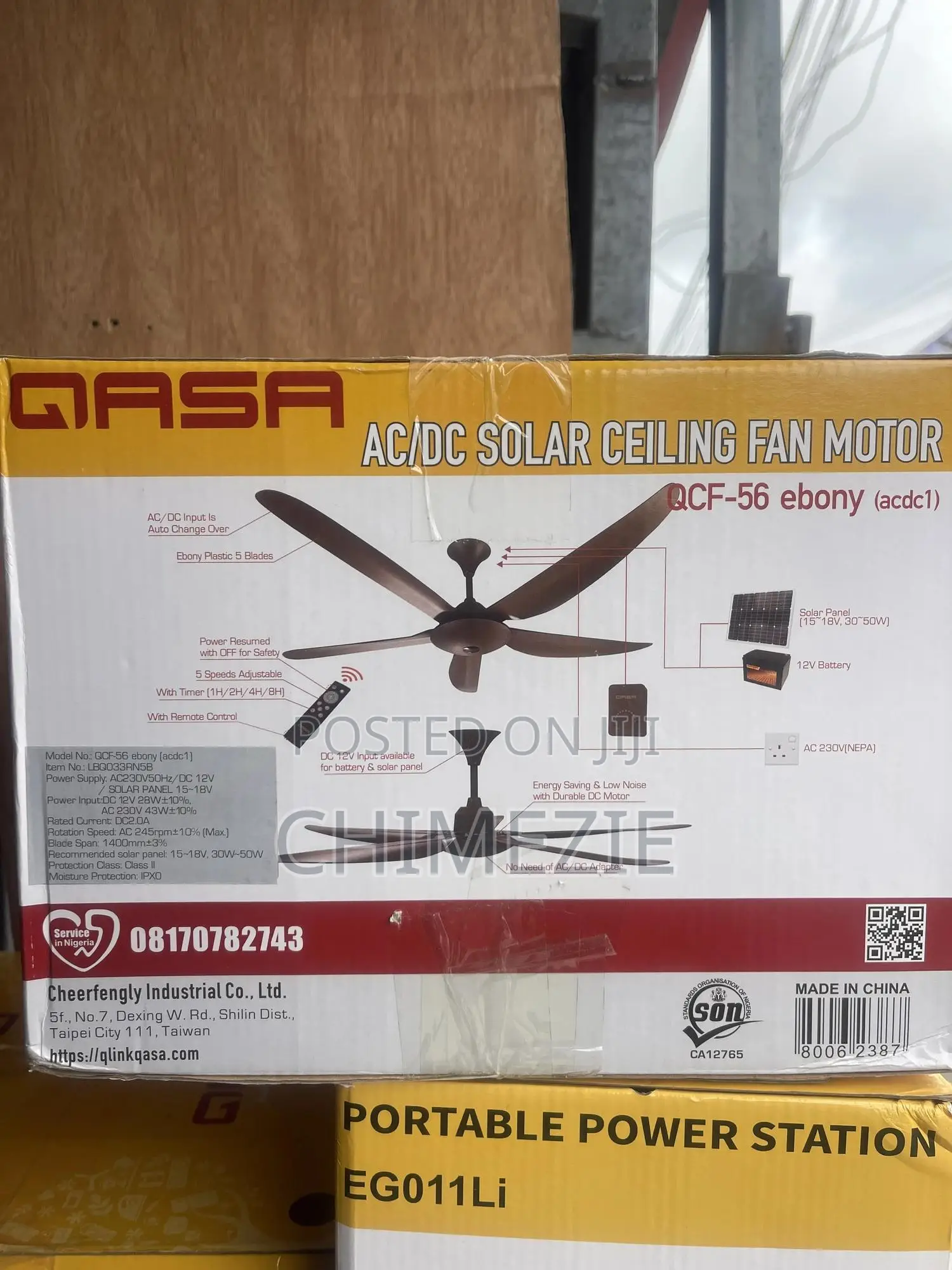 Qasa Ac/Dc Solar Ceiling Fan, Model QCF-56 Ebony.