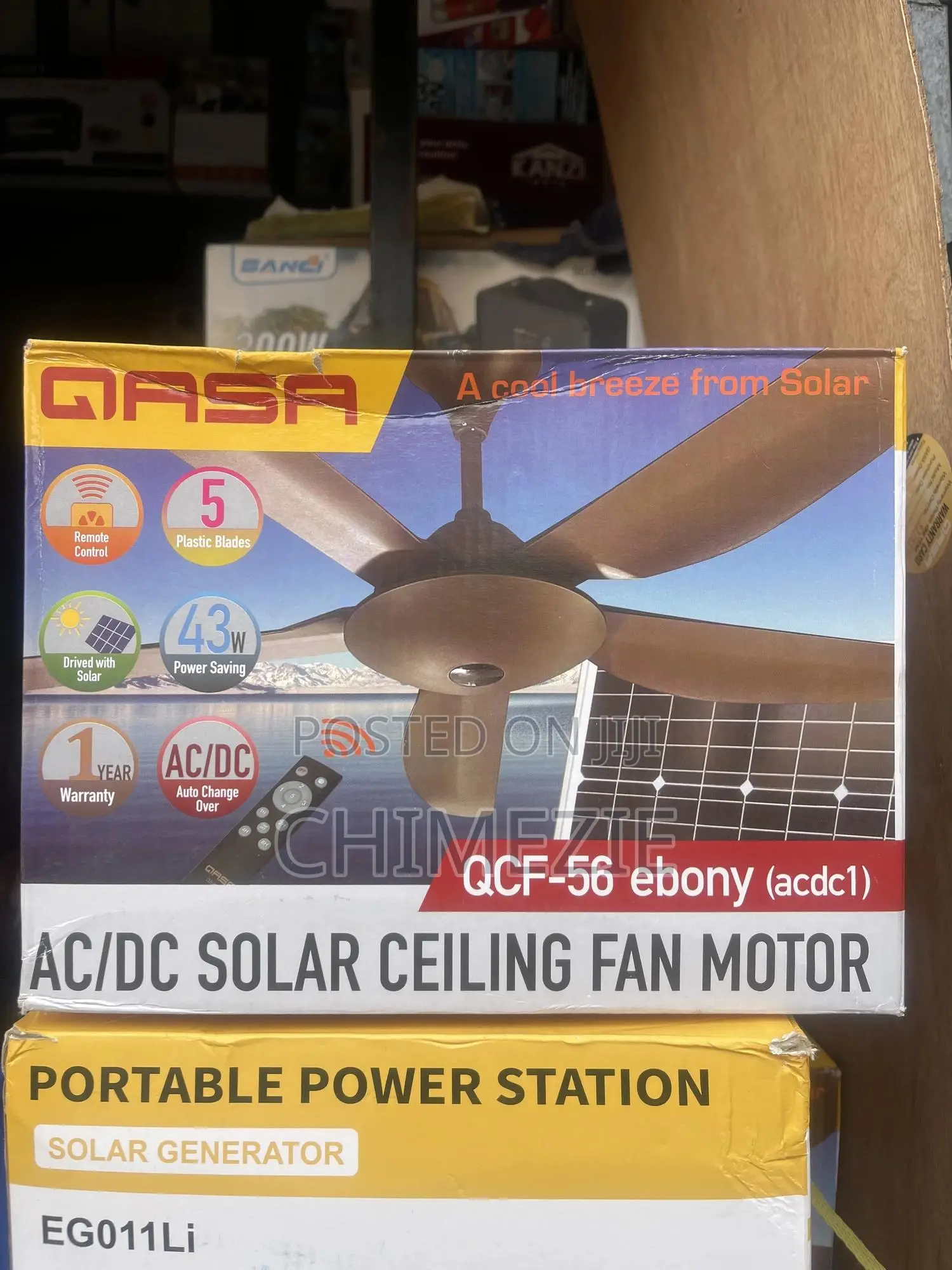 Qasa Ac/Dc Solar Ceiling Fan, Model QCF-56 Ebony.