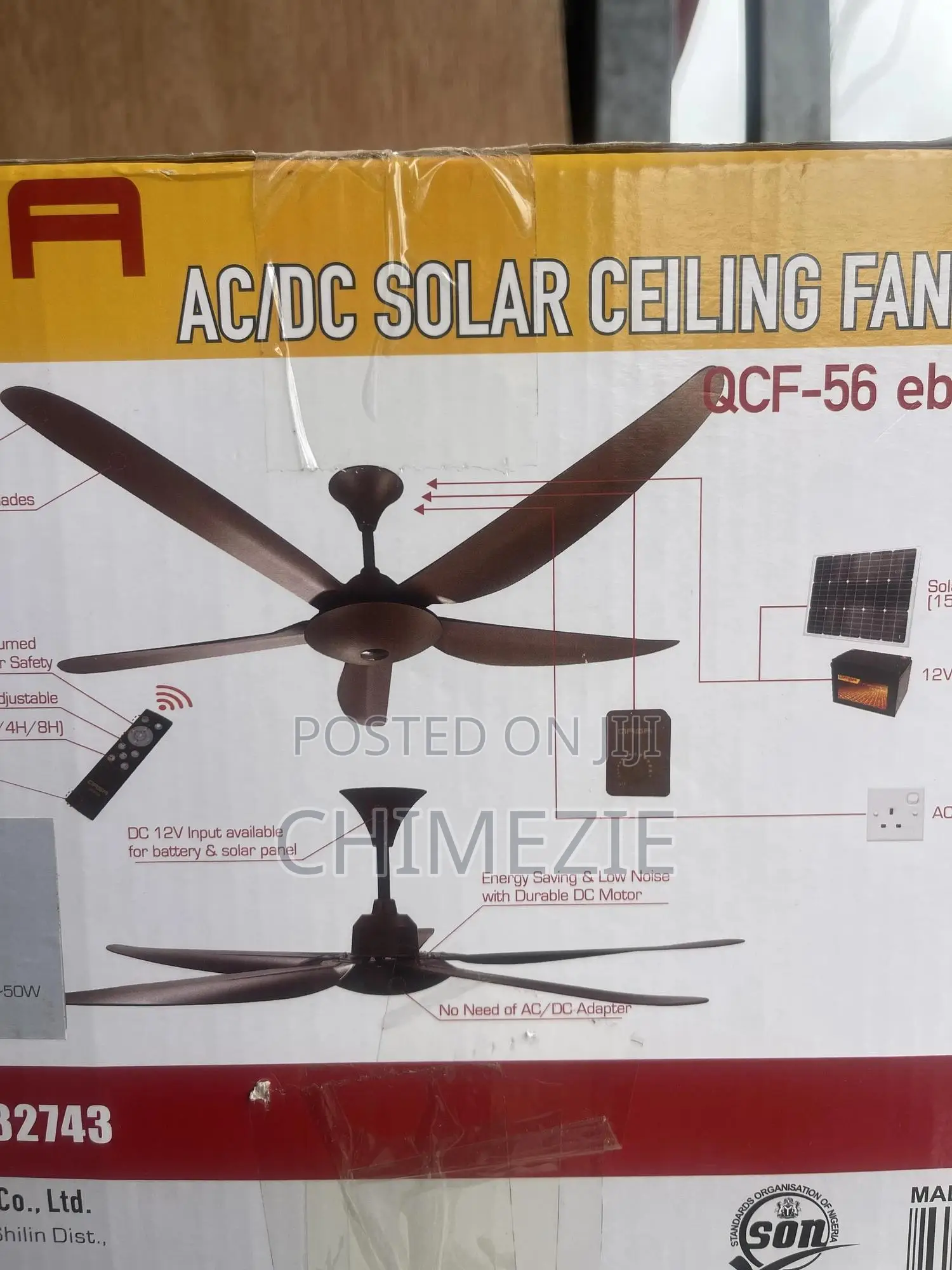 Qasa Ac/Dc Solar Ceiling Fan, Model QCF-56 Ebony.