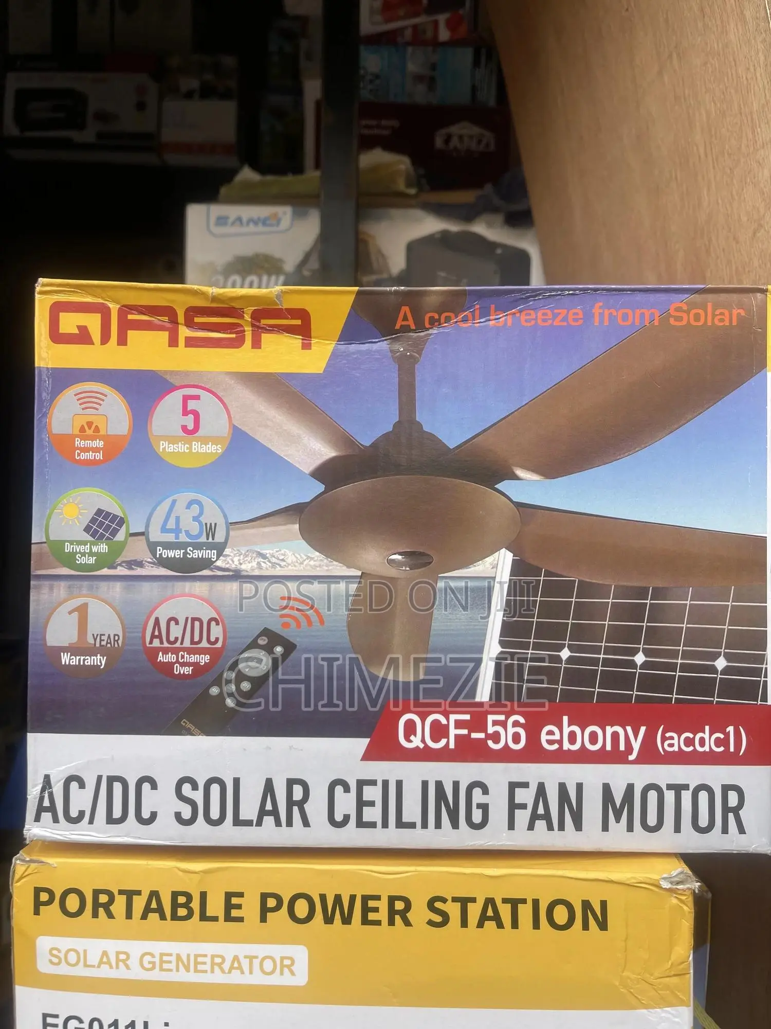Qasa Ac/Dc Solar Ceiling Fan, Model QCF-56 Ebony.
