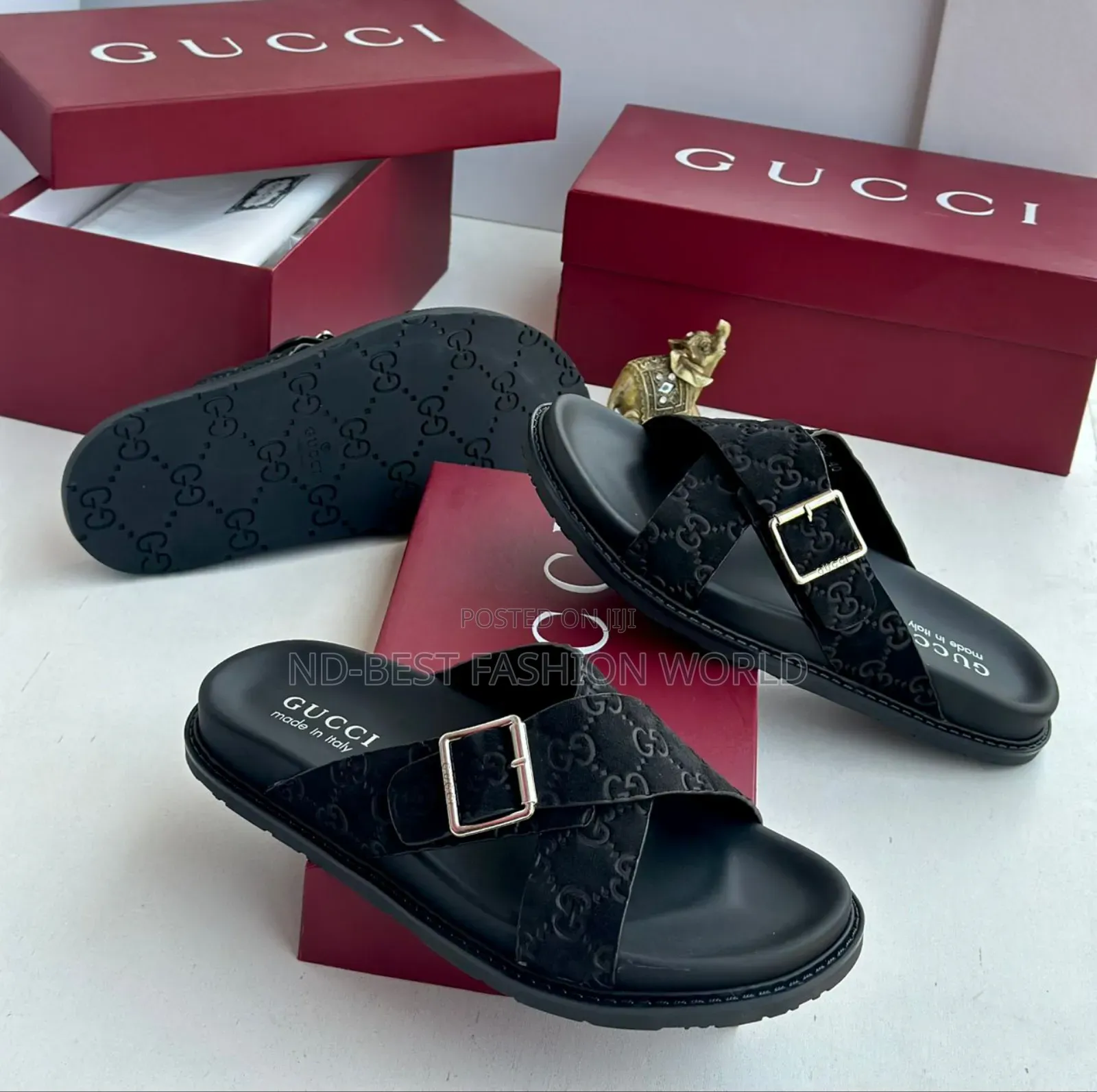 Gucci Buckle Leather Slippers