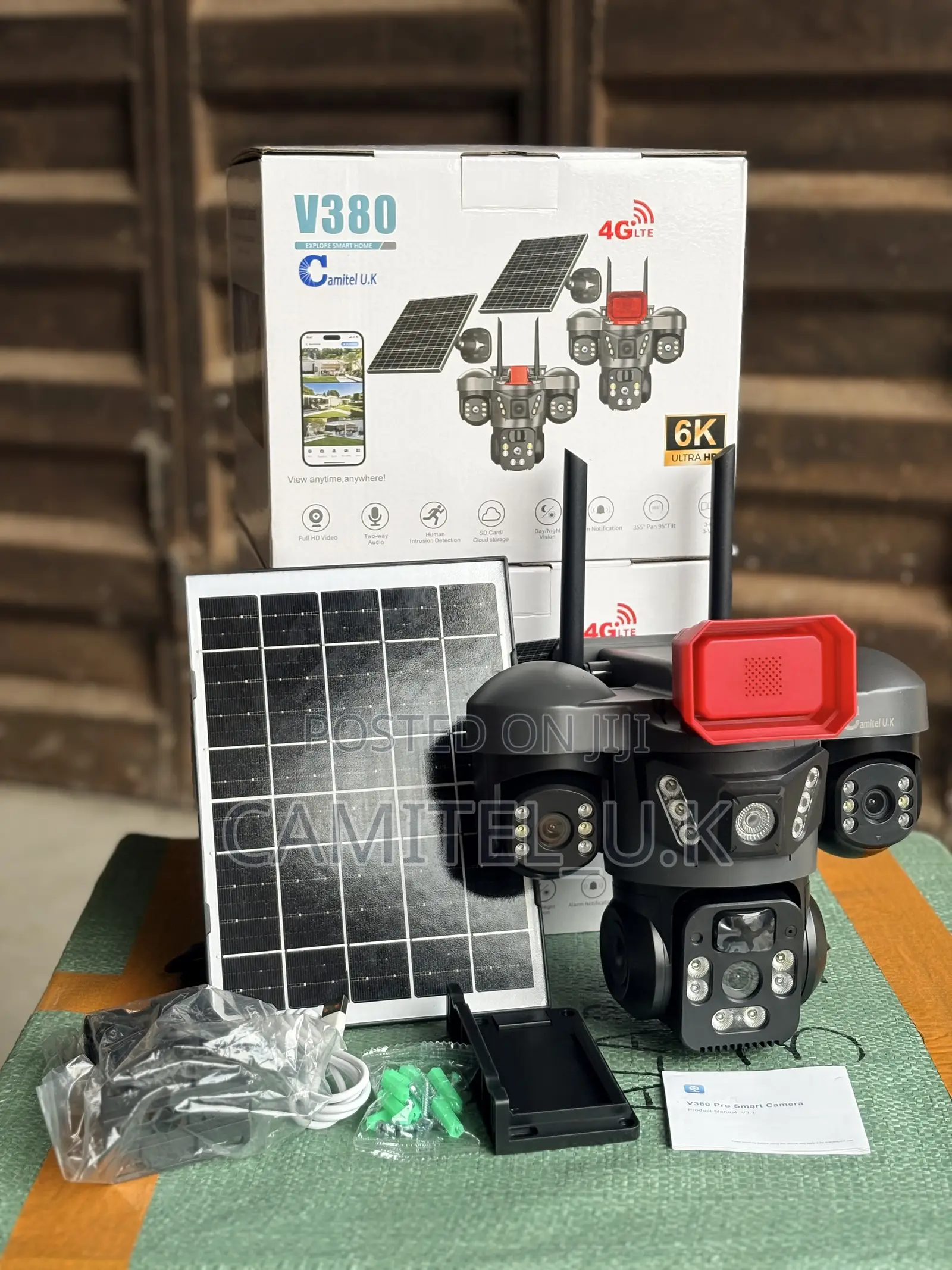 V380 Pro 3-Lens Intelligent Solar Energy Alert PTZ Camera With Alarm