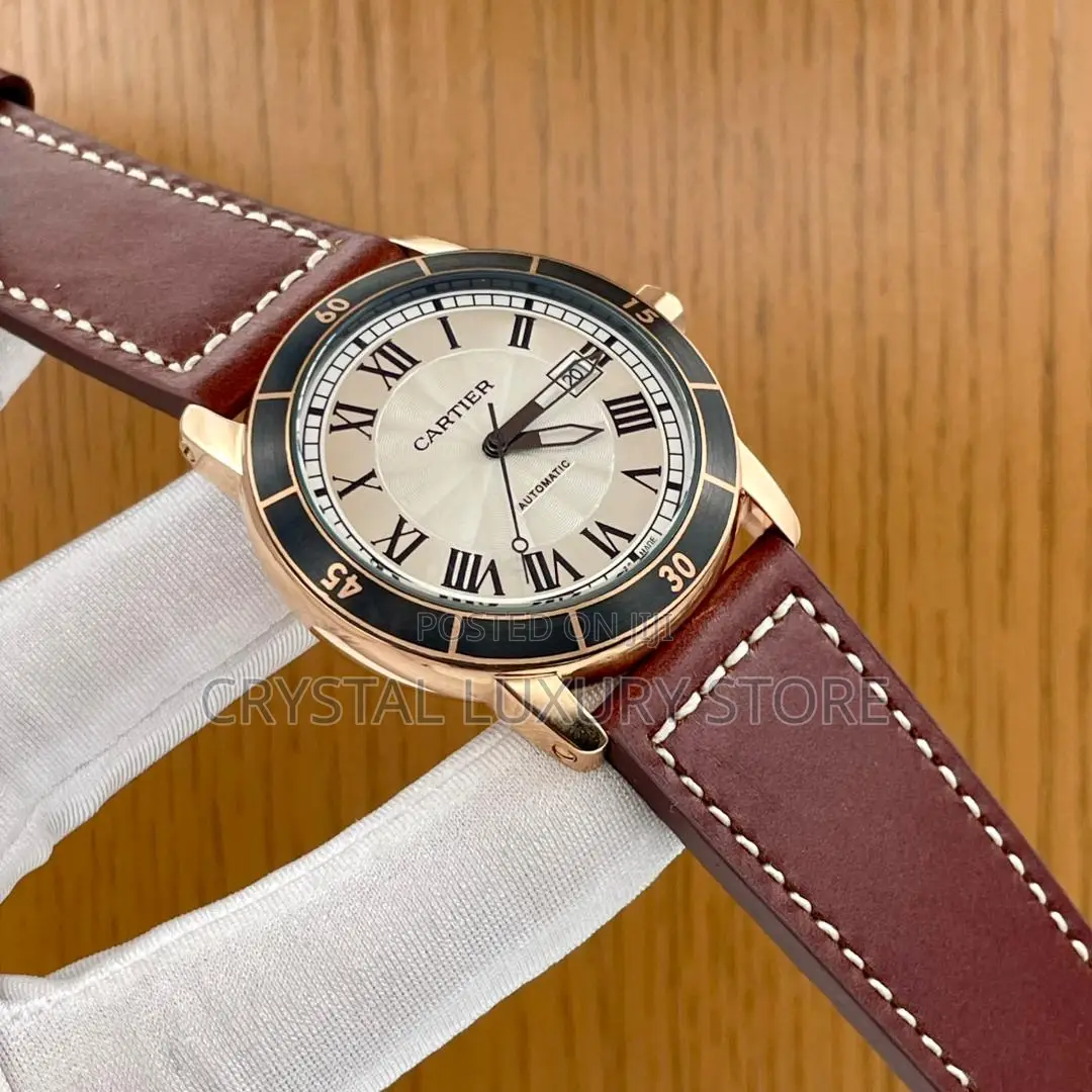 Cartier Quality Luxury Men Genuine Leather Automatic Engine Wristwatch
