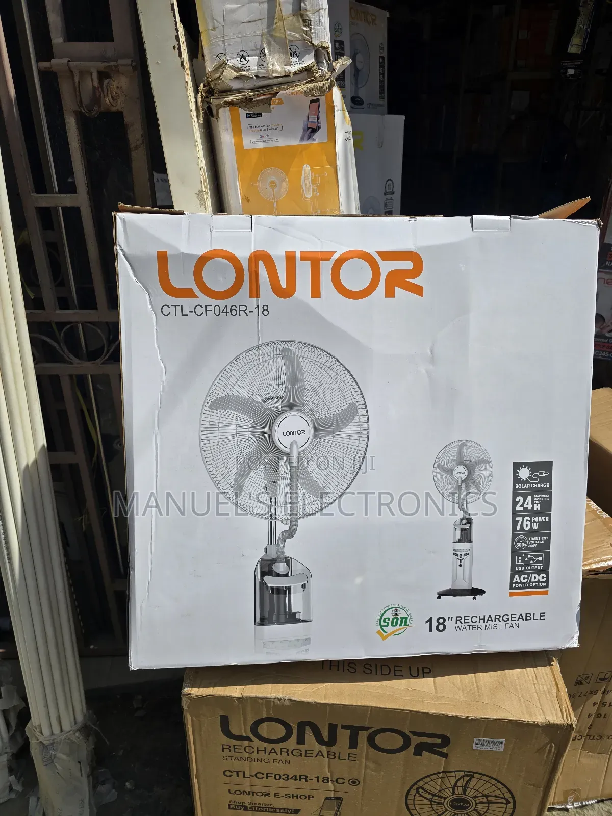 Lontor 18inch Rechargeable Standing Fan Water Mist